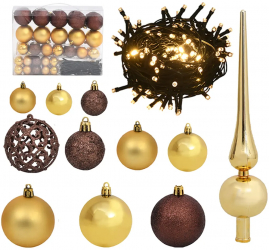 Set globuri Craciun cu varf and 150 LED-uri 61 piese auriu and bronz 