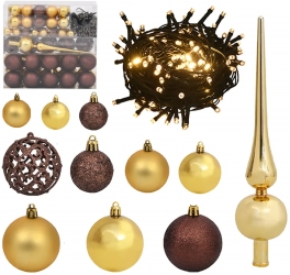 Set globuri Craciun cu varf and 300 LED-uri 120 piese auriu and bronz 