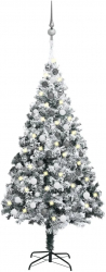 Brad Craciun artificial LED and set de globuri verde 180 cm PVC 