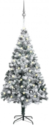Brad Craciun artificial LED and set de globuri verde 210 cm PVC 