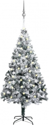 Brad Craciun artificial LED and set de globuri verde 240 cm PVC 
