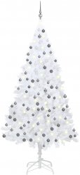 Brad de Craciun artficial cu LED-uri and globuri alb 210 cm PVC 