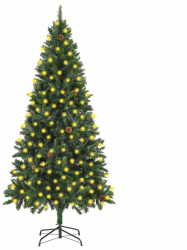 Brad de Craciun artificial cu LED-uri and conuri verde 210 cm 