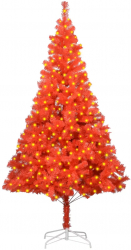 Brad de Craciun artificial cu LED-uri and suport rosu 210 cm PVC 