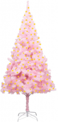 Brad de Craciun artificial LED-uri and suport roz 210 cm PVC 