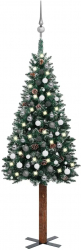 Brad de Craciun artificial subtire LED-uri and globuri verde 210 cm