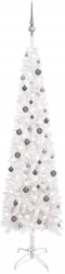 Brad de Craciun artificial subtire LED-uri/globuri alb 240 cm 