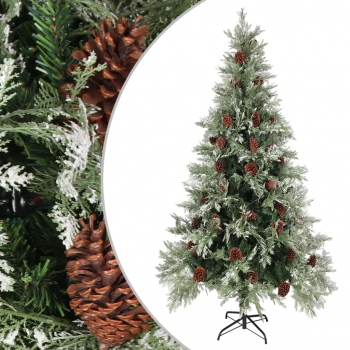 Brad de Craciun cu conuri de pin verde/alb 225 cm PVC and PE 
