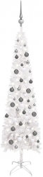 Brad de Craciun subtire cu LED-uri si globuri alb 180 cm 