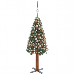 Brad de Craciun subtire LED-uri and globuri verde 150 cm PVC 