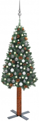 Brad de Craciun subtire LED-uri and set globuri verde 150 cm PVC 