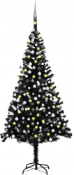 Set brad Craciun artificial cu LED-uri and globuri negru 240 cm PVC 