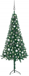 Set brad Craciun artificial cu LED-uri and globuri verde 150cm PVC 