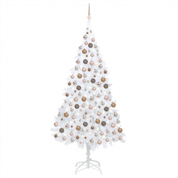 Set brad de Craciun artficial cu LED-uri/globuri alb 210 cm PVC 