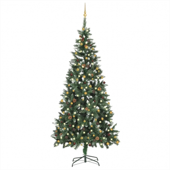 Set brad de Craciun artificial cu LED-uri/globuri 210 cm 