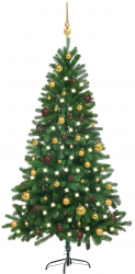 Set brad de Craciun artificial cu LED-uri/globuri verde 180 cm 