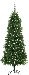 Set brad de Craciun artificial cu LED-uri/globuri verde 240 cm 