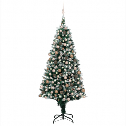 Set brad de Craciun artificial cu LED-uri/globuri/conuri 240 cm 