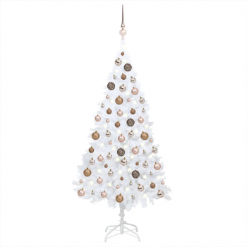 Set brad de Craciun artificial LED-uri/globuri alb 150 cm PVC 