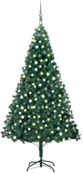 Set pom Craciun artificial cu LED and globuri verde 210 cm PVC 