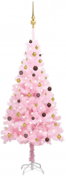 Set pom Craciun artificial cu LED-uri and globuri roz 210 cm PVC 