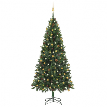 Set pom Craciun artificial cu LED-uri and globuri verde 210 cm 