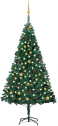 Set pom Craciun artificial cu LED-uri and globuri verde 210 cm PVC 