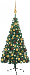 Set pom Craciun artificial LED-uri and globuri verde 150 cm 