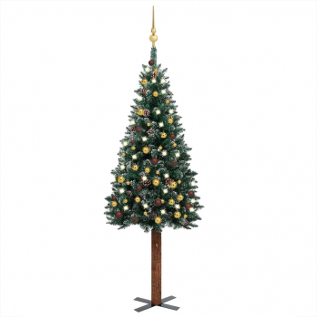 Set pom Craciun subtire LED-uri and globuri verde 150 cm 