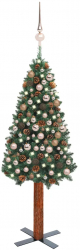 Set pom Craciun subtire LED-uri and globuri verde 210 cm PVC 