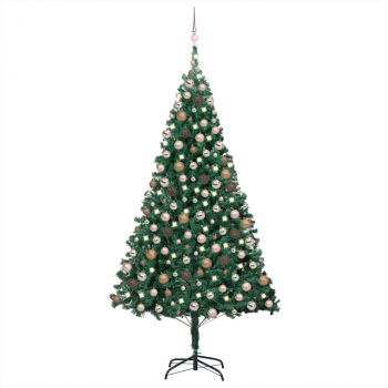 Set pom de Craciun artificial cu LED and globuri verde 210 cm PVC 