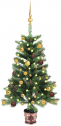 Set pom de Craciun artificial LED-uri and globuri verde 90 cm 