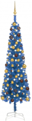 Set pom de Craciun subtire cu LED-uri/globuri albastru 180 cm 