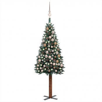Set pom de Craciun subtire LED-uri and globuri verde 180 cm 