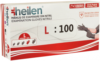 Set 100 Manusi Heilen de unica folosinta din nitril nepudrate Negru L 