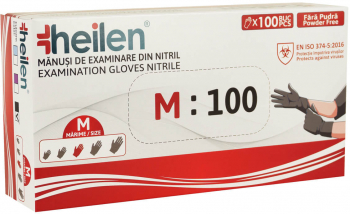 Set 100 Manusi Heilen de unica folosinta din nitril nepudrate Negru M 