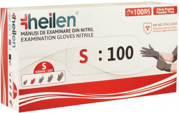 Set 100 Manusi Heilen de unica folosinta din nitril nepudrate Negru S 