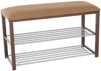 Banca cu 2 rafturi din metal argintiu si perna textil maro LANGELLA 81x31x49 cm 