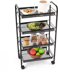 Carucior de servire din metal negru Myris 48x27x84 cm 