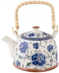 Ceainic cu infuzor ceramica alba albastra 18 cm x 14 cm x 12 h / 0.7 L 