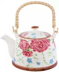 Ceainic cu infuzor ceramica cu decor floral roz 18 cm x 14 cm x 12 h / 0.7 L 