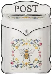 Cutie postala de perete din fier alb cu decor Floral 27 cm x 8 cm x 39 h 