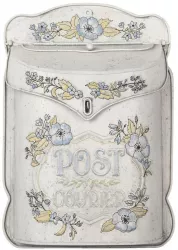 Cutie postala de perete din fier bej cu decor Floral albastru 27 cm x 8 cm x 39 h 