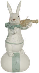Figurina Iepuras Paste Boy din polirasina alb verde 8 cm x 7 cm x 17 h 