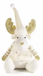 Figurina Ren din textil alb auriu 19x15x43 cm 