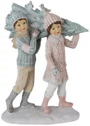 Figurine Copii cu brad din polirasina 12 cm x 6 cm x 15 h 