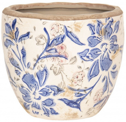 Ghiveci de flori din ceramica crem albastra 18x17 cm 