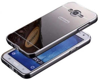 Husa Bumper Aluminiu Mirror I-berry Pentru Samsung Galaxy J1 2016 Argintiu 