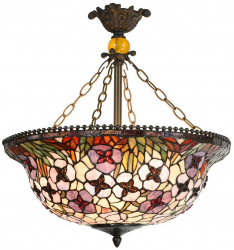 Lustra din fier maro si sticla Tiffany 3 x 60W 53x60 cm