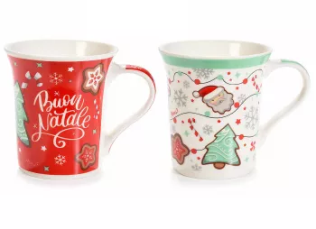 Set 2 cani portelan Craciun 9x9.5 cm 